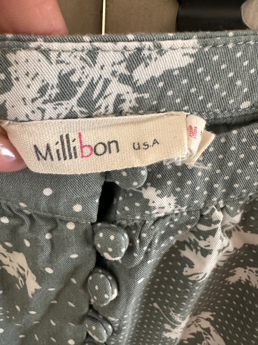 Millibon USA Sage Green Floral Polka Dot Tiered Cami Dress Size Medium - Picture 2 of 9